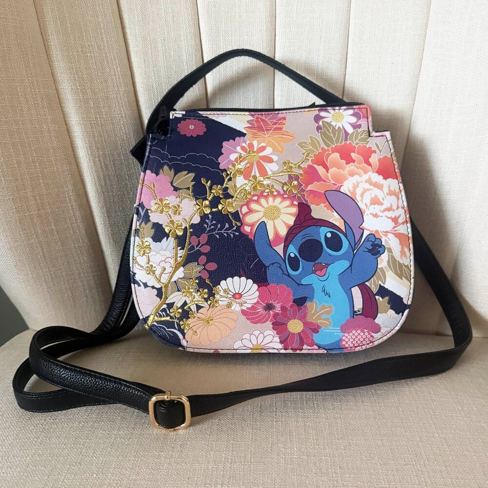 Lilo & STITCH festival Loungefly Disney handbag purse flowery flower black bag
